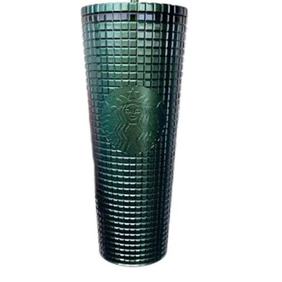 Starbucks Kitchen 2022 Emerald Dark Green Grid Kaleidoscope 24 0z. Venti Tumbler - Picture 1 of 11